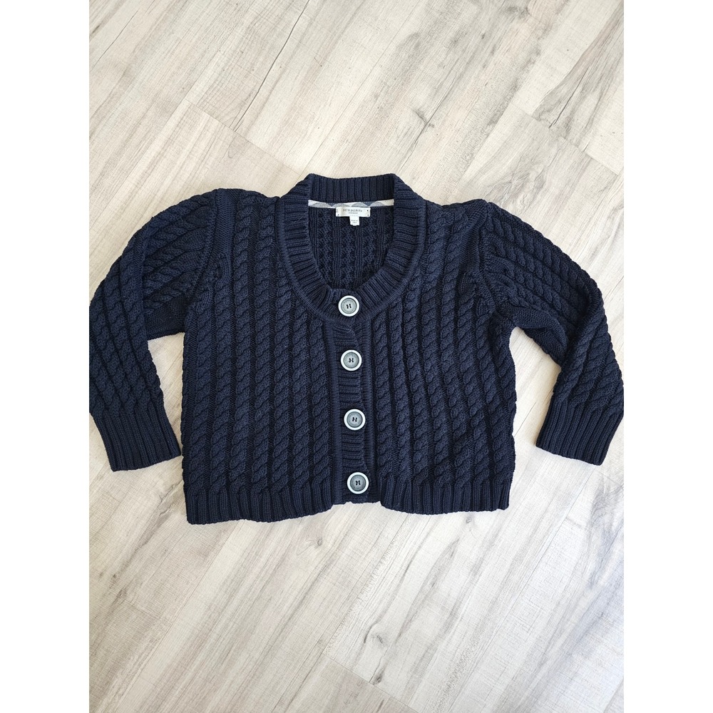 Burberry London Black Cable Knit Cotton Cardigan Sweater Made in Italy size L